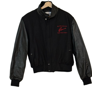 Classic Black Bomber 100% wool Jacket with Leather Sleeves